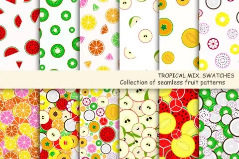Fruit seamless patterns - swatches. 库存插图