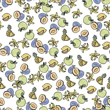 Fruit seamless sketch on grey background Stock Illustration