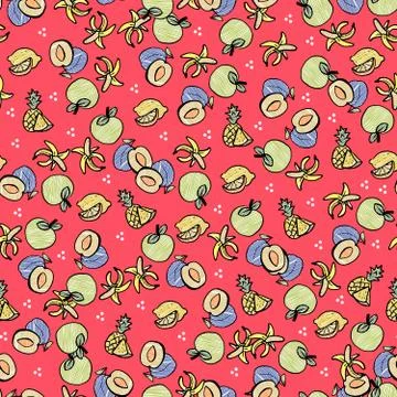 Fruit seamless sketch on grey background イラスト素材