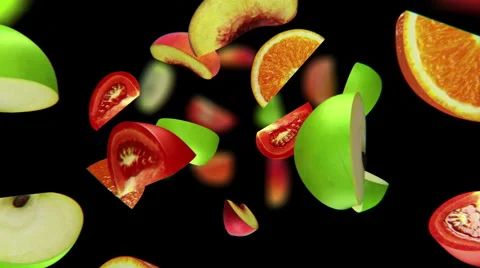 Fruit segments fall in the abyss, seamless loop, CG Stock Footage 65024259