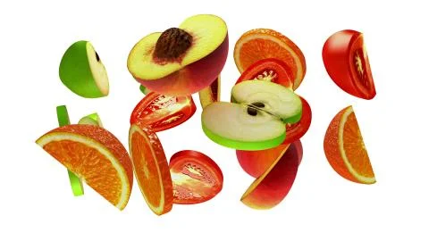 Fruit segments on white background, 3d illustration Stock Illustration