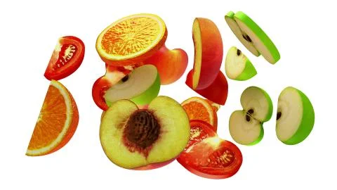 Fruit segments on white background, 3d illustration Stock Illustration