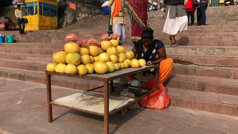 Fruit Seller in Rishikesh Stock Footage 120215839