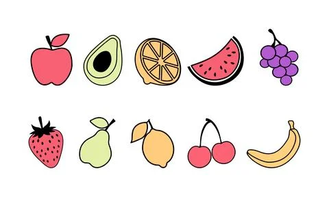 Fruit set in black outline Stock Illustration