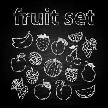 Fruit set on a chalk board Stock Illustration