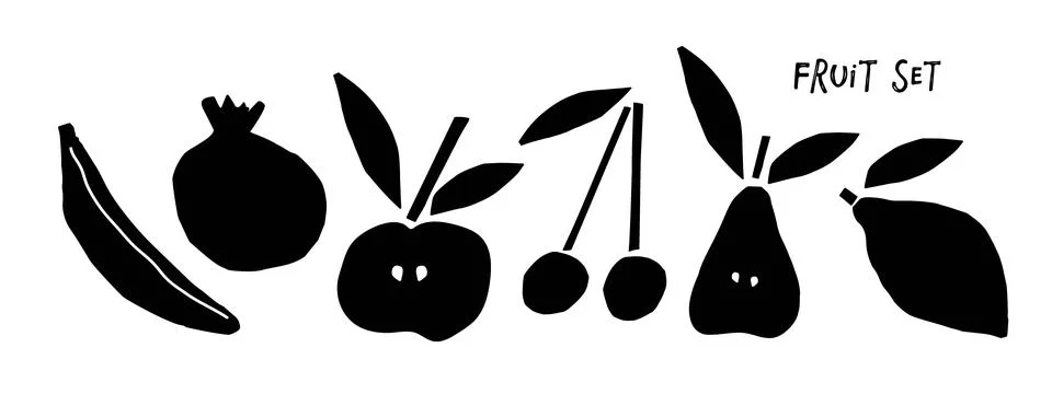 Fruit set. Childish scissors cutting collage effect. Hand drawn sketch isolated Stock Illustration