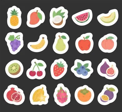Fruit set featuring pineapple mango coconut Stock Illustration