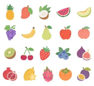 Fruit set featuring pineapple mango coconut Illustrazione stock