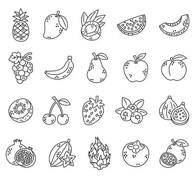 Fruit set featuring pineapple mango coconut Illustrazione stock