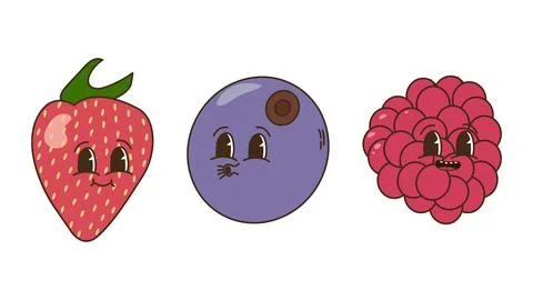Fruit set groovy style Illustrazione stock
