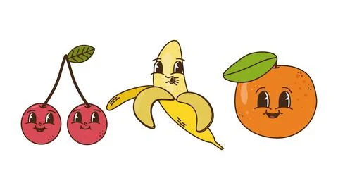 Fruit set groovy style Stock-Illustration