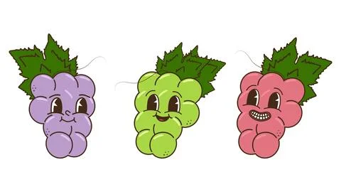 Fruit set groovy style Illustrazione stock