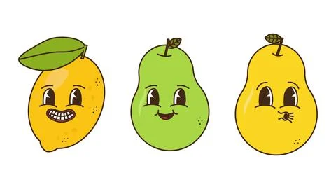 Fruit set groovy style Illustrazione stock