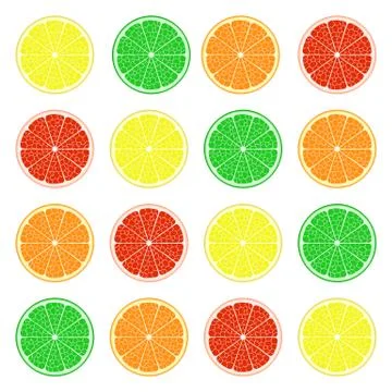 Fruit set: lemon, lime, orange, grapefruit. Vector EPS10 Stock Illustration