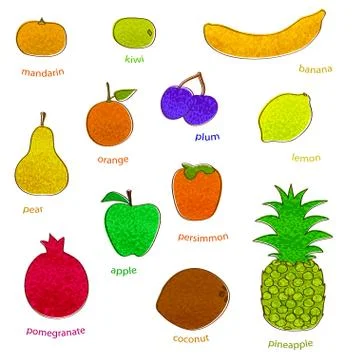 Fruit set with texture Stock Illustration