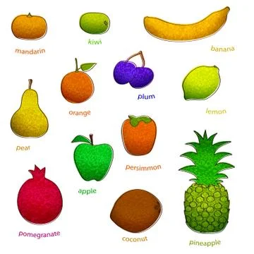 Fruit set with texture Stock Illustration