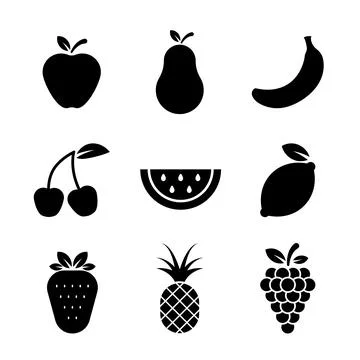 Fruit set vector icon on white background Stock Illustration