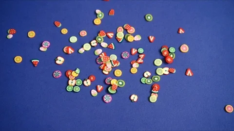 Fruit shaped small pieces, stop motion animation Stock Footage 116580993