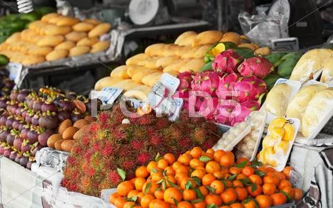 Fruit on the shelves of thai market Stock Photos
