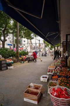 Fruit shops selling near the intersection of Caoping Rd, Qingpu District Stock Photos