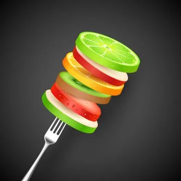 Fruit Slice in Fork Stock Illustration