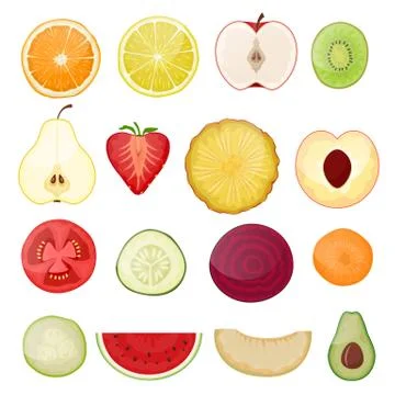 Fruit slice vector fresh fruity sliced food juicy orange lemon citrus cut Stock Illustration