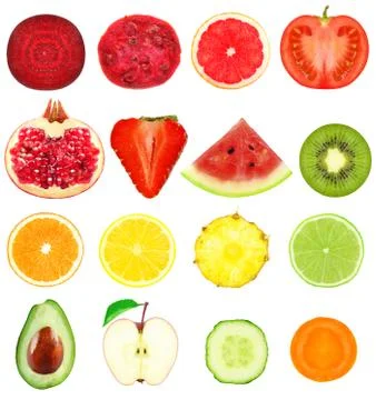 Fruit slices isolated on a white background Stock Photos