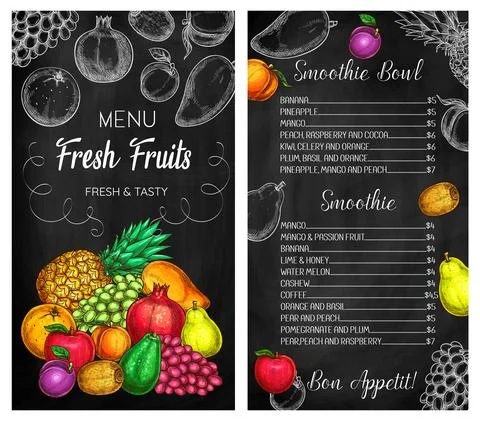 Fruit smoothie cafe chalkboard menu vector cover Stock Illustration