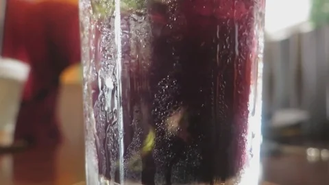 Fruit smoothie cup blueberries Stock Footage 70687022