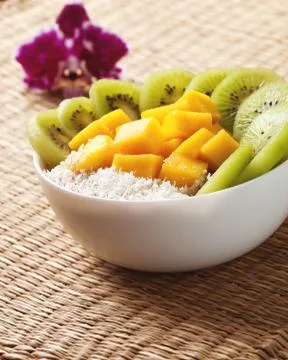 Fruit smoothie with mango, kiwi Stock Photos