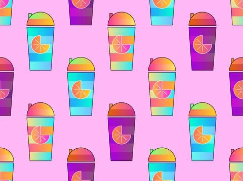 Fruit smoothie seamless pattern. Shaker with orange juice. Drink for a health Stock Illustration