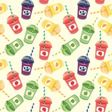 Fruit smoothie vector seamless pattern illustration. Refreshing summer colo.. Stock Illustration