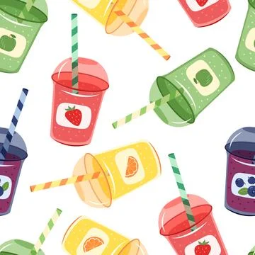 Fruit smoothie vector seamless pattern illustration. Refreshing summer colo.. Stockillustratie