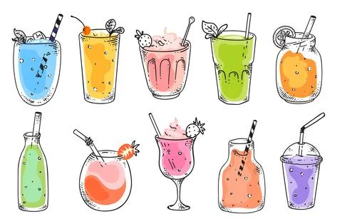 Fruit smoothies set Stock Illustration