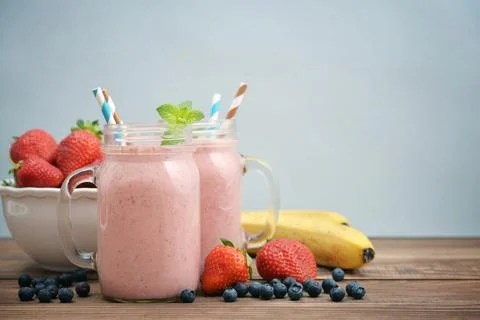 Fruit smoothies with strawberry Stock Photos