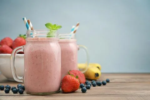 Fruit smoothies with strawberry Stock Photos