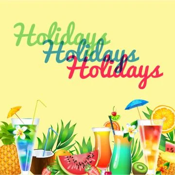 Fruit smoothies summer beach Stock Illustration