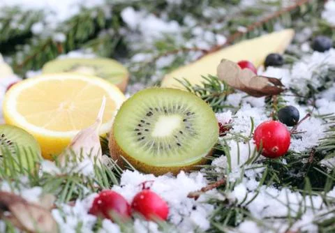 Fruit on snow Stock Photos