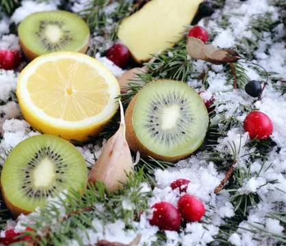 Fruit on snow Stock Photos