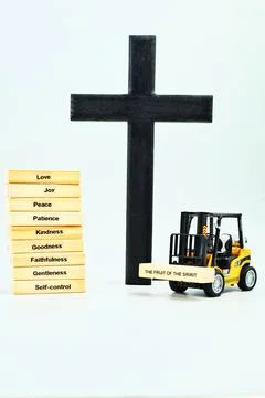 The Fruit of The Spirit Stack Black Cross and Forklift 스톡 사진