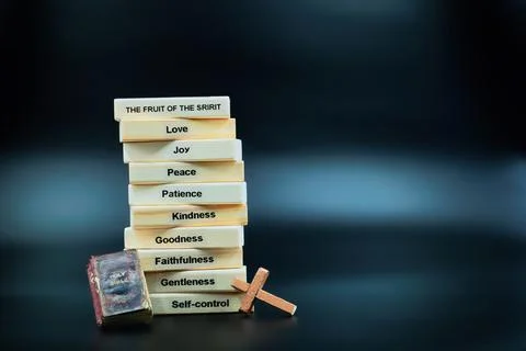 The Fruit of The Spirit Stack Blocks Cross and Bible Stock Photos