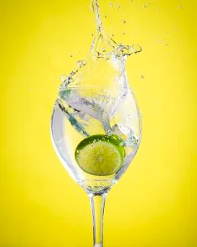 Fruit splashes in wine glasses Stock Photos