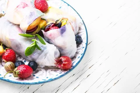 Fruit spring rolls Stock Photos