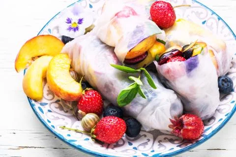 Fruit spring rolls Stock Photos