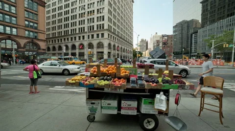  fruit stand in Cooper Square, Manhattan, New York City, Greenwich Village NYC Stock Footage 40395202