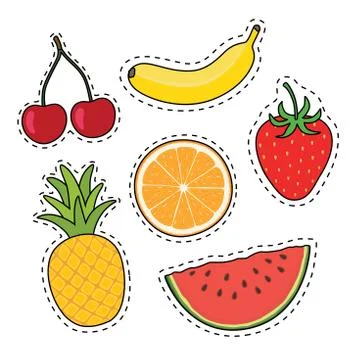 Fruit on stickers. Vector illustration isolated on white background. Illustrazione stock