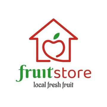 Fruit Store Logo Design Concept Template with an apple and house line symbo.. Stock Illustration