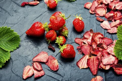 Fruit strawberry chips. Stock Photos