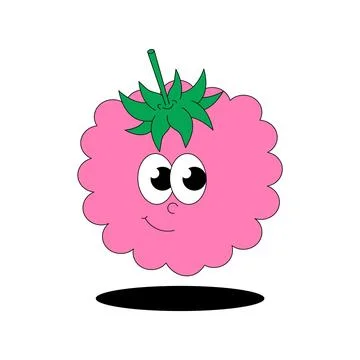 Fruit summer character Raspberry. Retro groovy patch. Trendy sticker with funky Stock Illustration