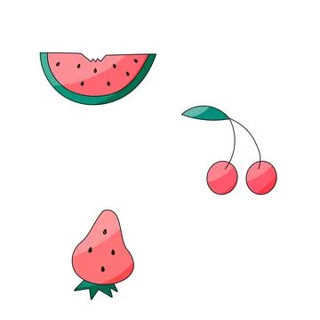 Fruit summer set elementscherry tasty bright Stock-Illustration